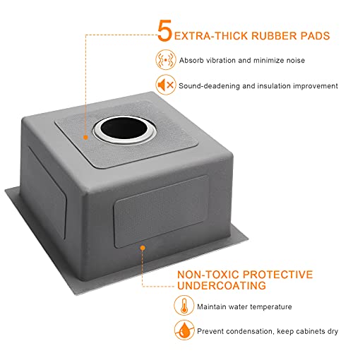 Bar Sink, Rovate 15 X 15 Inch Undermount Bar Or Prep Kitchen Sink, Handmade Single Bowl T-304 Stainless Steel Small Sink With Strainer #TOP5