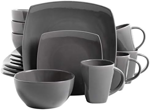 Gibson Soho Lounge 16-Piece Square Reactive Glaze Dinnerware Set, Grey - 97558.16RM