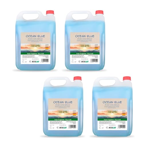 4 x 5 Liter Kanister Intercabo Duschgel & Shampoo 2in1 Ocean – Kombiprodukt zur Haar- und Körperpflege – pH-neutral – Nachfülllösung für Spender in Hotel, Spa, Gemeinschaftsdusche und Sporteinrichtung
