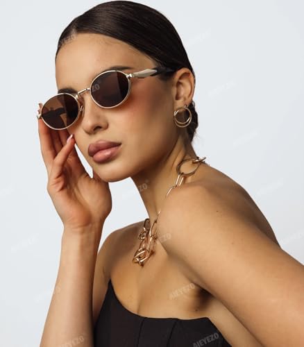 AIEYEZO Retro Oval Sunglasses for Women Men Trendy Fashion Round Sun Glasses Oval Metal Framed Shades3