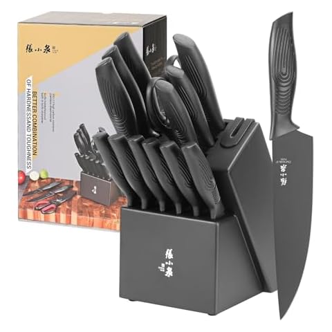 ZHANG XIAO QUAN SINCE 1628 15Pcs Knife Sets for Kitchen with Block,Knife Set with Built-in Sharpener Dishwasher Safe（Master A） Cover