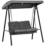 Outsunny Hollywoodschaukel 2-Sitzer Gartenschaukel mit verstellbarem Sonnendach, Schaukelbank belast bis 220kg, Gartenliege für Garten, Terrasse, 145 x 116 x 172 cm, Dunkelgrau