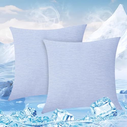 ATsense 2 Stück Kühlender Kissenbezug 80x80 Doppelseitige Kühlfaser Kopfkissenbezug Atmungsaktiv Q-Max>0.4 Haare/Haut Schonende Kissenbezüge Sommer Blau Kissenhülle mit Reißverschluss