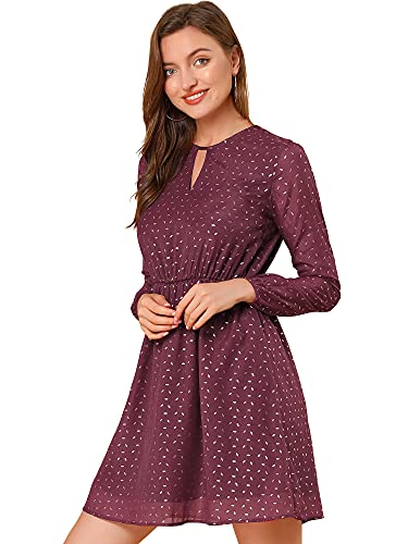 Allegra K Damenkleid mit Choker und V-Ausschnitt, ausgestellt, im Vintage-Stil, Goldfarbene Sternchen mit Metallic-Glanz, A-Linie, Burgunder, Mittel