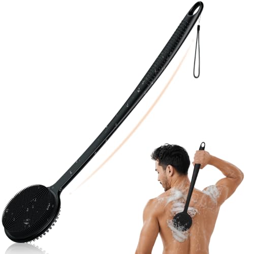 Silicone Back Scrubber for Shower, 17in Lengthen Long Handle Body Brush, Double Sided Shower Brush...