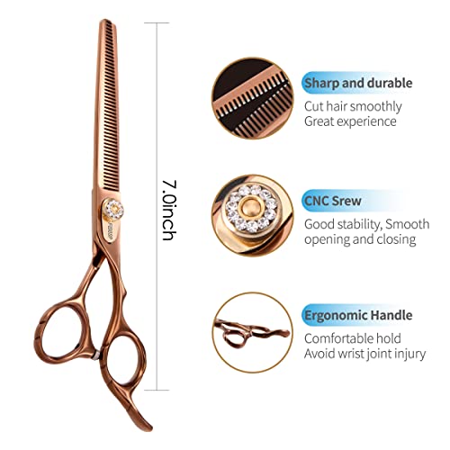 Image of Dog Thinning Scissors Grooming Scissors 7 Inch Professional Double Sided Thinning Scissors 48 Teeth Blender 25% Thinning Japan 440C (Bronze)