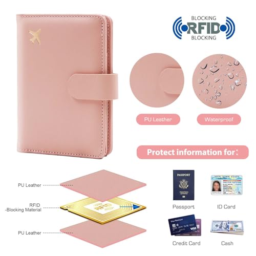 Image of Melsbrinna Premium Leather Passport Holder Covers Case, Waterproof Rfid Blocking Travel Wallet Passport Holder with Pen Holder, Cute Passport Book for Women /Men