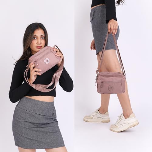 Image of TS WITH TECHSUN Small Crossbody Shoulder Bag for Women, Multi-Pocket Nylon Travel Handbag Messenger Purse, Adjustable Strap, Lightweight, Zipper Closure (21(L) X 16(H) X 9 (W) CM)
