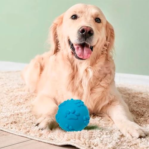 Image of Play Ball for Dogs | Durable Natural Rubber Squeaky Dog Toy | Cute Puppy Paw, Fetch & Chew Safe, Reduces Anxiety (Blue, Size 6cm)