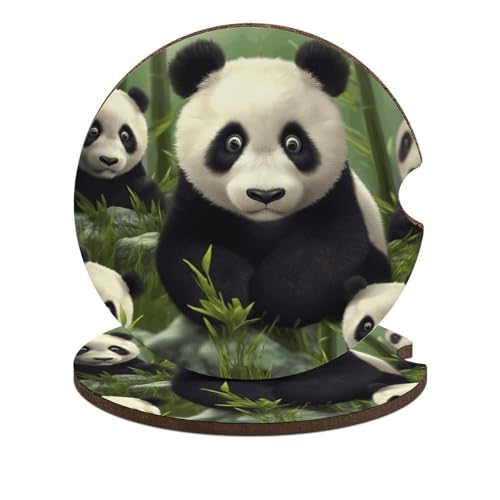 Posavasos para Portavasos, Diseño Panda, Madera, Pack 2 miniatura 1