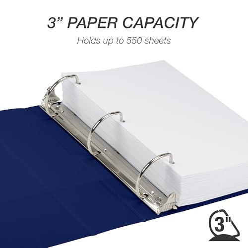 Image of Samsill Durable 3 Inch Binder, D Ring Binder, Customizable Clear View Cover, Dark Blue, Holds 625 Pages