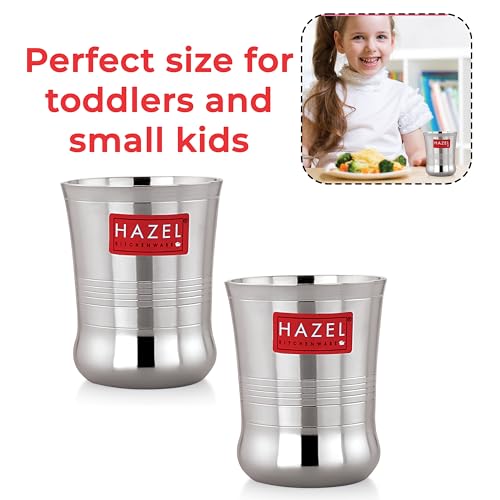 Image of HAZEL Stainless Steel Toddler Glass Set of 2 - 200ml | Unbreakable Cups for Water, Juice & Milkshake