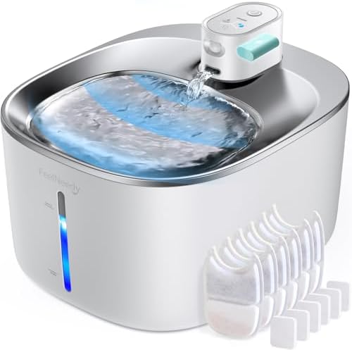 FEELNEEDY katzenbrunnen mit bewegungsmelder,Katzenbrunnen Kabellos 4L | 4000mAh Akku Wasserbrunnen für Katzen, Ultra-leise mit Sensor, Katzen trinkbrunnen mit 6 Filter+6 Schwämme-A