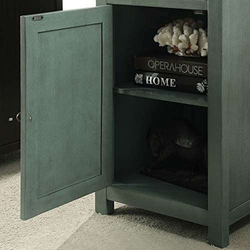 Furniture Of America Lilaco Transitional 1-Drawer With Lower Cabinet 17 In. Side Table For Living Room, Bedroom, Antique Teal Green #TOP3