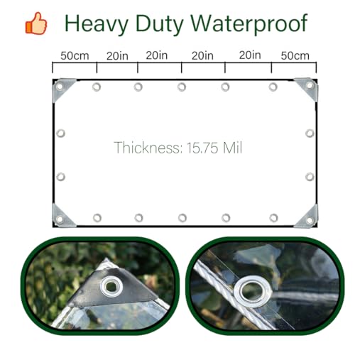 Clear Tarps Heavy Duty Waterproof 8x16 Ft ，Clear Vinyl Tarps with Grommets ，Great Clear Tarp Waterproof - 14 Mil for Covering Henhouse Porch Canopy Plant Camping by ZREBZYR - Image 2