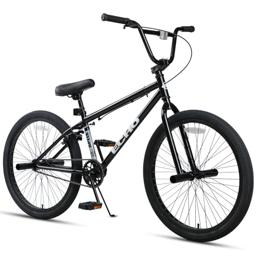 cubsala 24 Inch Beginner BMX Bike for Kids & Teens, High Tensile Steel Frame, 4 Pegs, Rear U-Brake, 85% Pre-Assembled, Unisex BMX Bicycle for Outdoor Riding, Black Frame with Black Tires