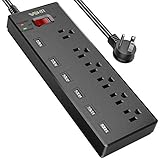 Power Strip,Wohtr Surge Protector with 6 AC Outlets & 6 USB Charging Ports,1625W/13A 2300J,6 Feet Heavy Duty Extension Cord, Overload Protection Wall Mounted Outlet for Home Office, Hotel- Black
