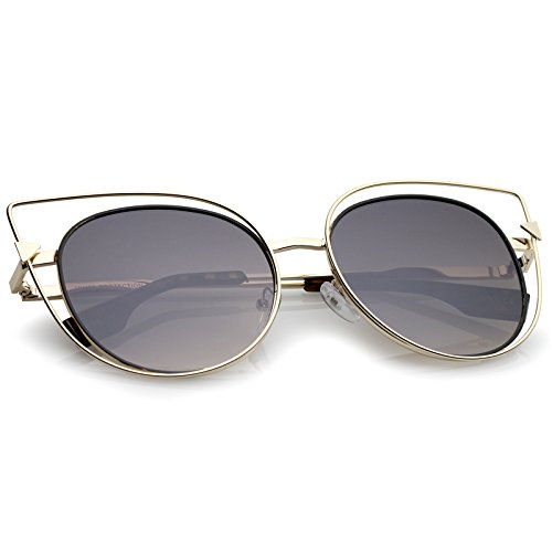 zeroUV Oversize Metal Cutout Frame Arrow Accent Flat Lens Cat Eye Sunglasses 57mm4