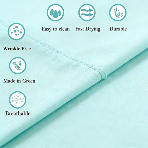 Image of 100% Cotton Percale Sheets Queen Size - 200 Thread Count, Breathable & Crisp Cool, Deep Pocket up to 17 inch Fitted Sheet, 4-Piece Bedding Set Hotel-Luxury Feel Bed Sheet Set (Sea Foam Green, Queen)