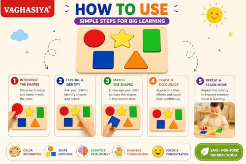 Image of Wooden Shape Sorting Puzzle for Kids | Color Recognition & Matching Toy | Montessori Learning Board for Toddlers (2,3+ Years)