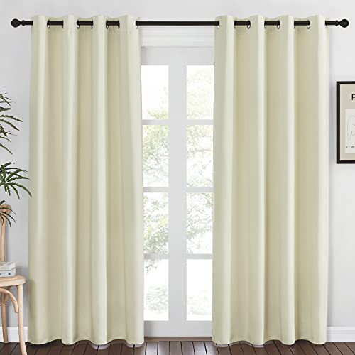 NICETOWN Blackout Living Room Curtain 84 inches Long - Thermal Insulated Grommet Room Darkening Window Treatment Sound Dampening Drape for Bedroom (Beige, W52 x L84, 1 Panel)