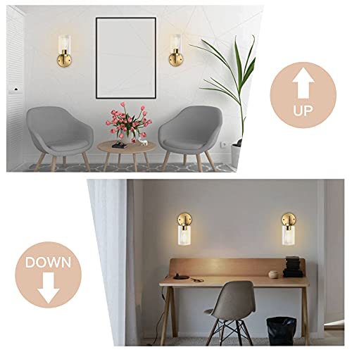 Image of Gold Wall Sconces Set of Two, Brass Gold Vanity Lights for Bathroom, Rustic 1 Light Wall Light Fixtures, Farmhouse Industrial Wall Lamp with Glass Shade for Living Room Bedroom Entry Hallway Foyer