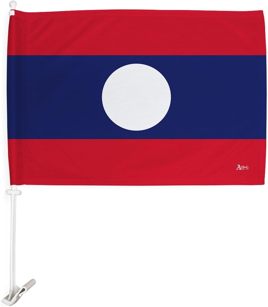 Lao Car Flag Bandera para Carros De Laos Decor for Window Clip Mount Auto Accessories Sport Fan Gifts League Olympics Party Supplies Patriotic Decorations Made in USA