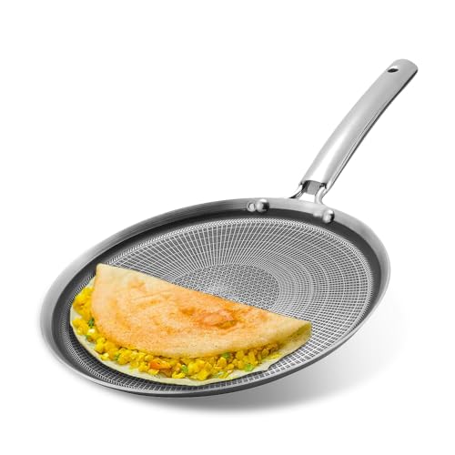 Image of Kraft Futuretec Pro Triply Stainless Steel Dosa Tawa - 30 cm, 2.5 mm Thick | Stick-Free Steel Dosa Pan with Handle, Tawa for Dosa and Chilla, Metal Spoon Safe, Gas and Induction Base - 5 Year Warranty