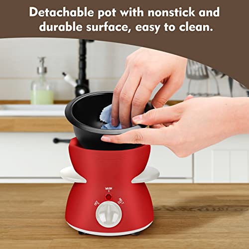 MultiOutools Mini Electric Fondue Pot Set with Dipping Forks, Chocolate Melts Candy Melts Fondue Pot, Melting Chocolate Small Pot for Chocolate Caramel Cheese (red)