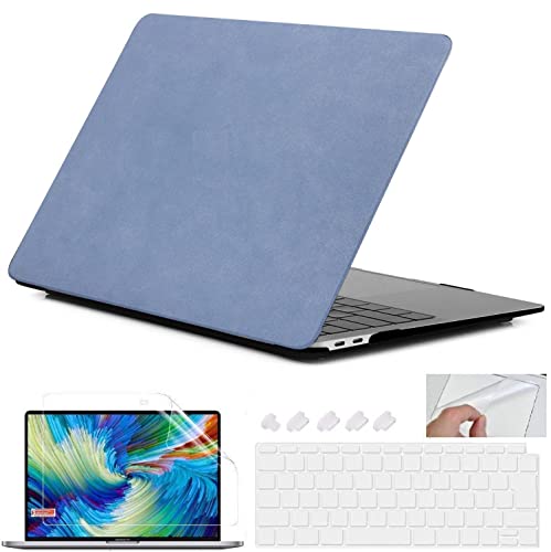 Image of Case Compatible with MacBook Air 13 inch A1466 & A1369 Older Version 2010-2017 Release Plastic Hard Shell Cover Case, PU Leather Blue