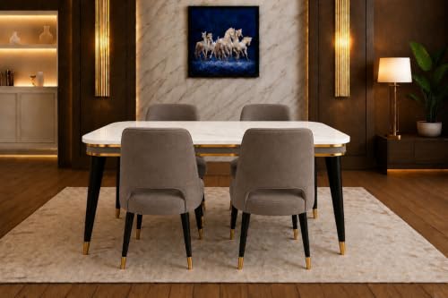 Image of WOODEN SPACE 4 Seater Wooden Dining Table Set | Urban Marble Top Dining Table with Chairs for Dining Room & Kitchen (Modern Vintage Brown) (54 x 36 x 30 inch)