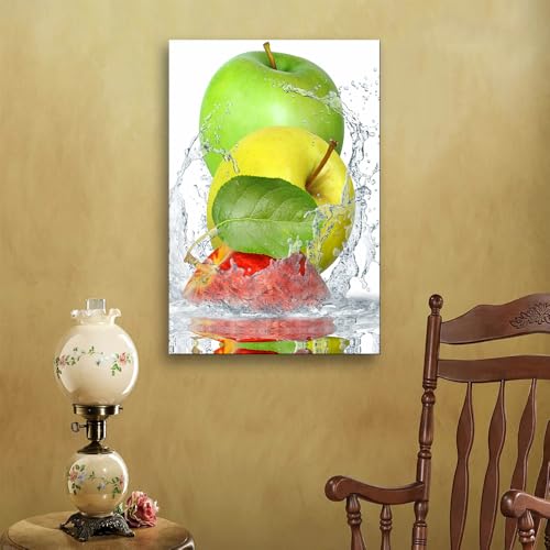 Tableau sur toile pomme verte style moderne 60 x 80 cm sans cadre pour décoration intérieure
