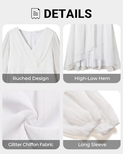 Image of Plus Size Wedding Guest Dress - Formal Long Sleeve A Line V Neck Midi Dress | Formal fall wedding guest dress, A-line pleated midi style with long sleeves & V-neck for curvy women.