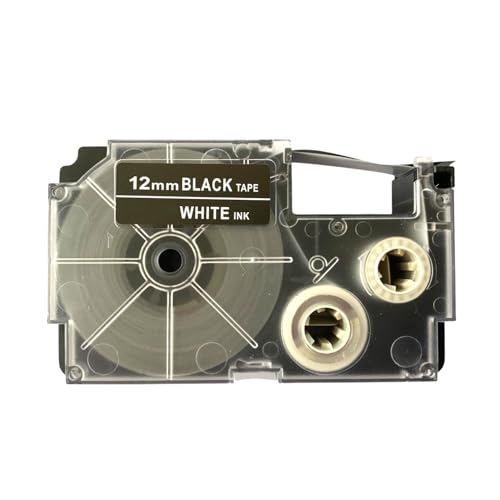Image of LIVYU LIFE 12mm Label Printer Tape Compatible Label Tape Replacement for Casio KL-820, KL-G2, KL-HD1, KL-120, KL130 Ez Label Maker (White Ink on Black Tape - 1 Pcs)