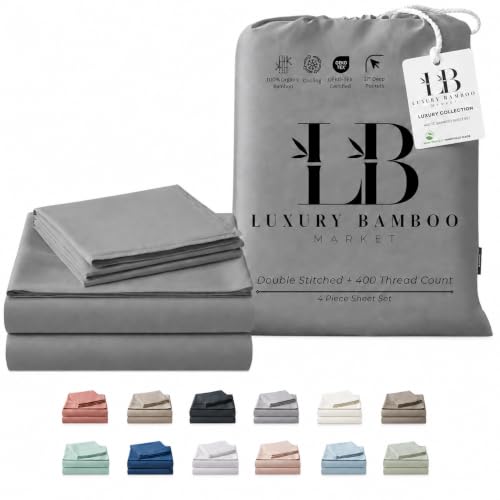 Image of |Split King Size Sheet Set | Organically Grown | Ultra Soft & Cooling |100% Viscose | 17 inch Deep Pocket [Slate]