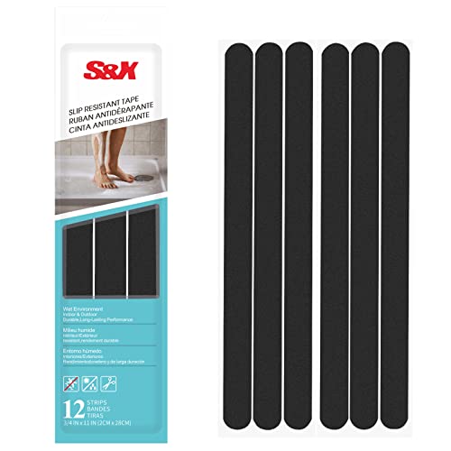 S&X Non Slip Safety Stickers,Gritty Textured Slip-Resistant Treads,0.75-Inch by 11-Inch,12 Strips Per Pack (Black)