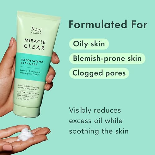 Rael Miracle Clear Facial Cleanser – Makeup Remover, Daily Face Wash, Gentle Deep Pore Cleansing Korean Skin Care for Oily & Combination Skin (Exfoliating Cleanser, 5.1 fl. oz)