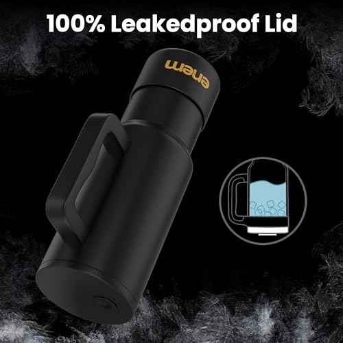 Image of enem Tumbler, Alpha Black, Tumbler with Metal Straw, Sipper, with Lid Leak Proof, 1 Metal Ice Cube, 1 Copper Spring (Tamba), Base Protector, Mug Travel, 1.2L