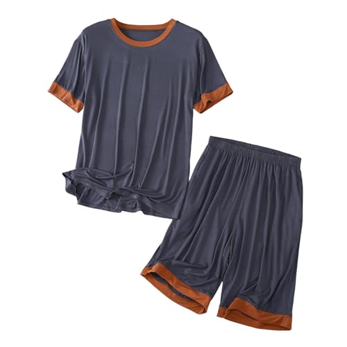 Mens Crewneck Short Sleeve Pajamas Set T-Shirts Shorts Loungewear Two Piece Lightweight Thin Sleepwear Sets