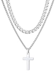 01. Steel-Layered Cuban+Cross Pendant