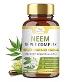 Organic Veda Neem Capsules Triple Complex Neem Leaf, Bark & Flower Extracts - Herbal Supplement for Acne, Cleanse & Clear Skin Health - Boost Immune, Gut Health for Women & Men - 120 Vegan Capsules