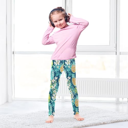 ALAZA Girls' Leggings Children's Yoga Pants Skinny Printed Dance Pineapple Flower Green Comfortable 4T3