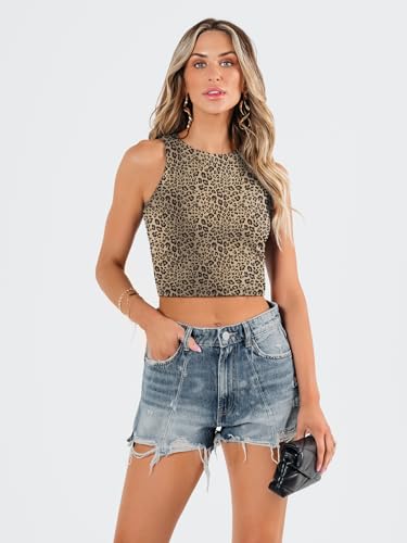 Image of EFAN Women's Double Lined Racerback Crop Tank Top | High Neck Slim Fit Sleeveless Workout Top, No-Bra Essential for Gym, Yoga & Going Out