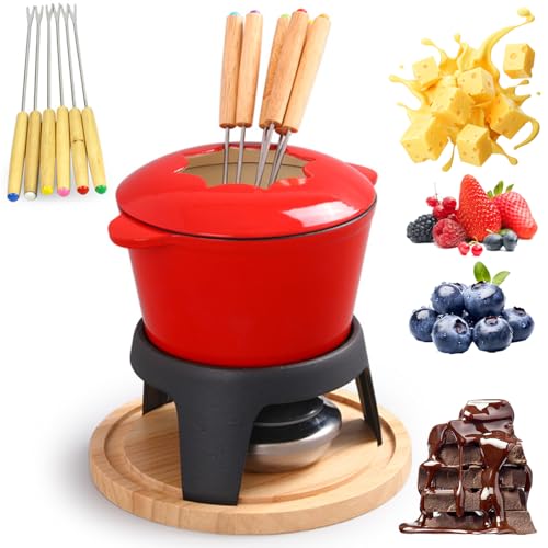 Juegos de Fondue de Queso, Olla de Chocolate con 6 Tenedores para Fondue, fácil de Limpiar, Fondue de Chocolate para tostar malvaviscos