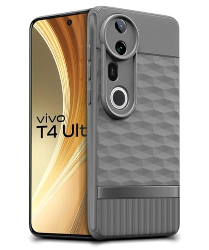 Image of WOW IMAGINE Back Cover for Vivo T4 Ultra with Hexa Cube Design | Ultra Slim Soft Rubberised Case | Inner Velvet Fabric | Matte Silicone Flexible Mobile Case | Camera Protection - Grey