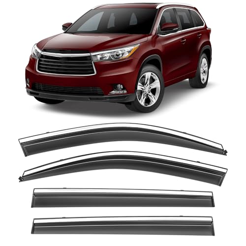 Image of Shatterproof Taped-On Window Deflectors for Toyota Highlander 2014-2019 with Chrome Trim, Rain Guards, Window Visors for Cars, Vent Deflector, 4pcs
