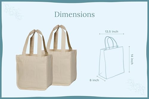 Image of Best Canvas Grocery Shopping Bags - Cloth Grocery Tote Bags - Reusable Cotton Grocery Tote Bags with Bottle Sleeves