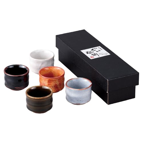 Waraku Fuuka Japanese Traditional Mino Sake Cup (Set of 5) Wine Soju Porcelain Color Variety Sakazuki Cup Gifts (Takebushi Goyo)