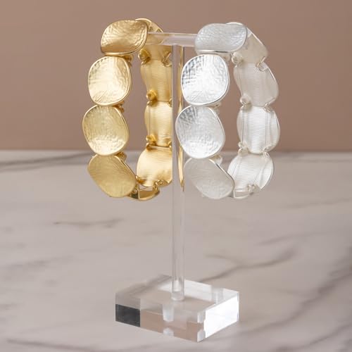 Hammered Metal Bracelet For women, Circular Mosaic Design,Gold And Silver Stretch Bangles Bracelet,Fashion Statement Jewelry for Women4