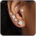 MDFUN Gold Stud Earrings Set 18K Yellow Gold Plated Hypoallergenic Princess Cut Square Clear Cubic Zirconia Stud Earring for Women 3-7 MM Pack of 5 Pairs